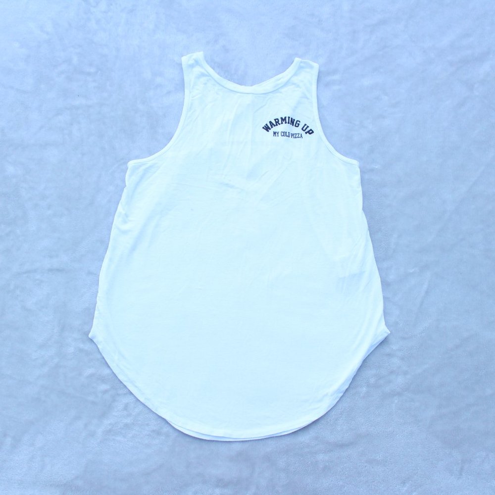 white hollister graphic open back muscle tee